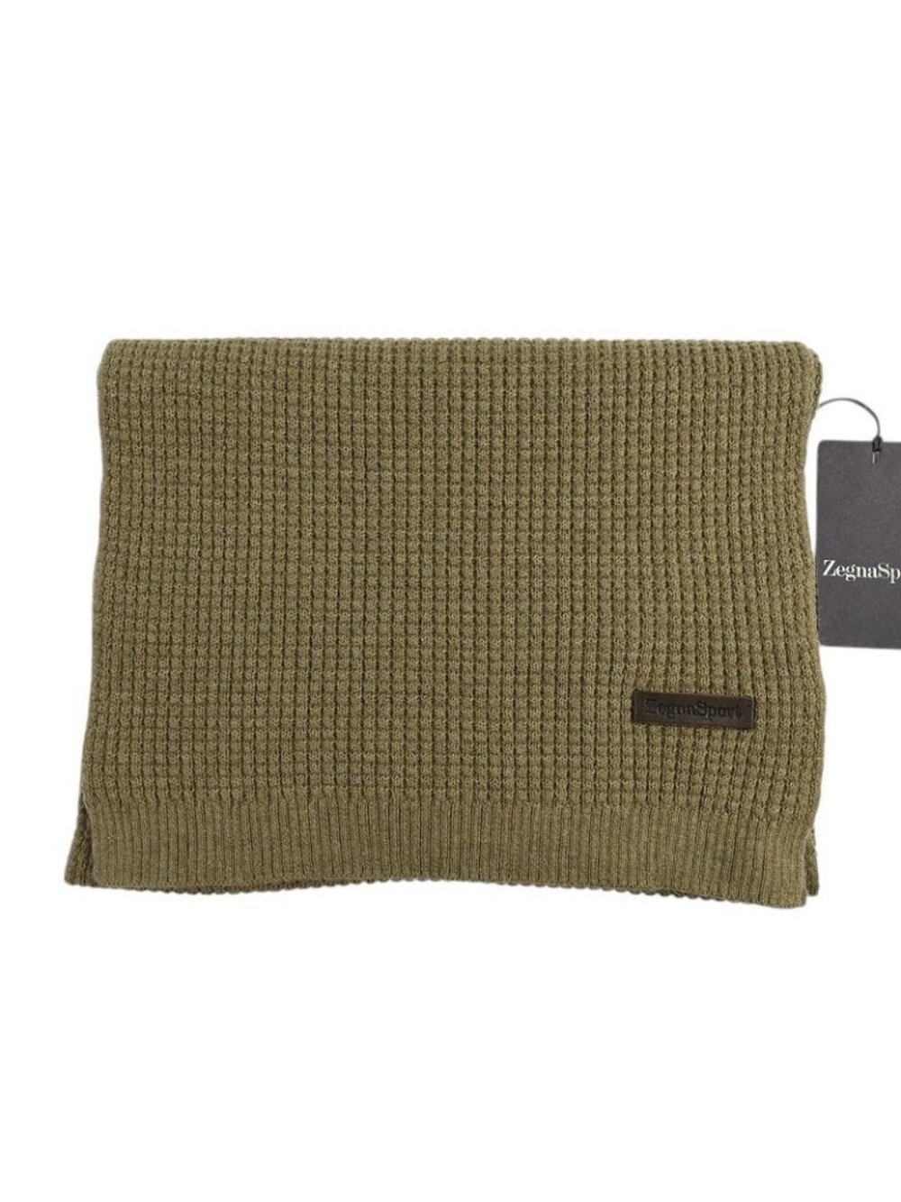 ZEGNA SPORT ERMENEGILDO ZEGNA Khaki Waffle Knit Cotton Cashmere Blend Scarf NWT